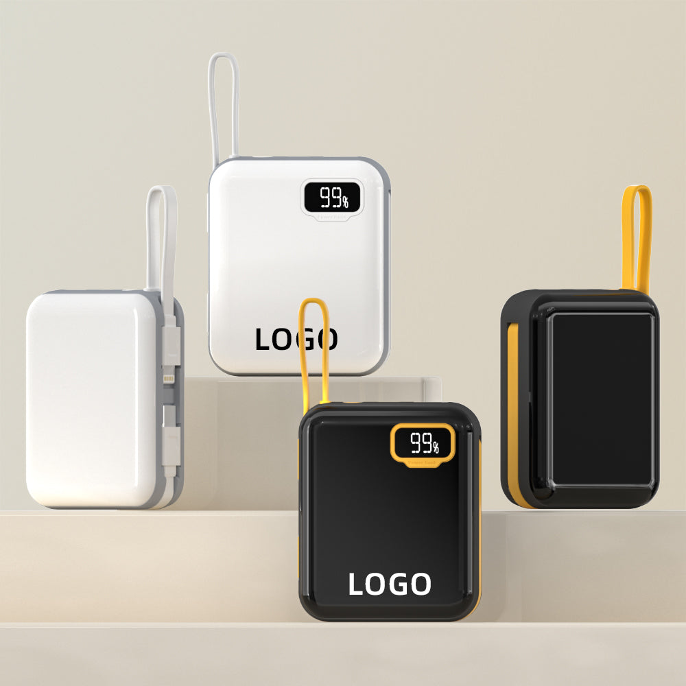 LuckyPromos | Custom 10000mAh With Digital Display Mini Pocket Portable Built in Cable Powerbank