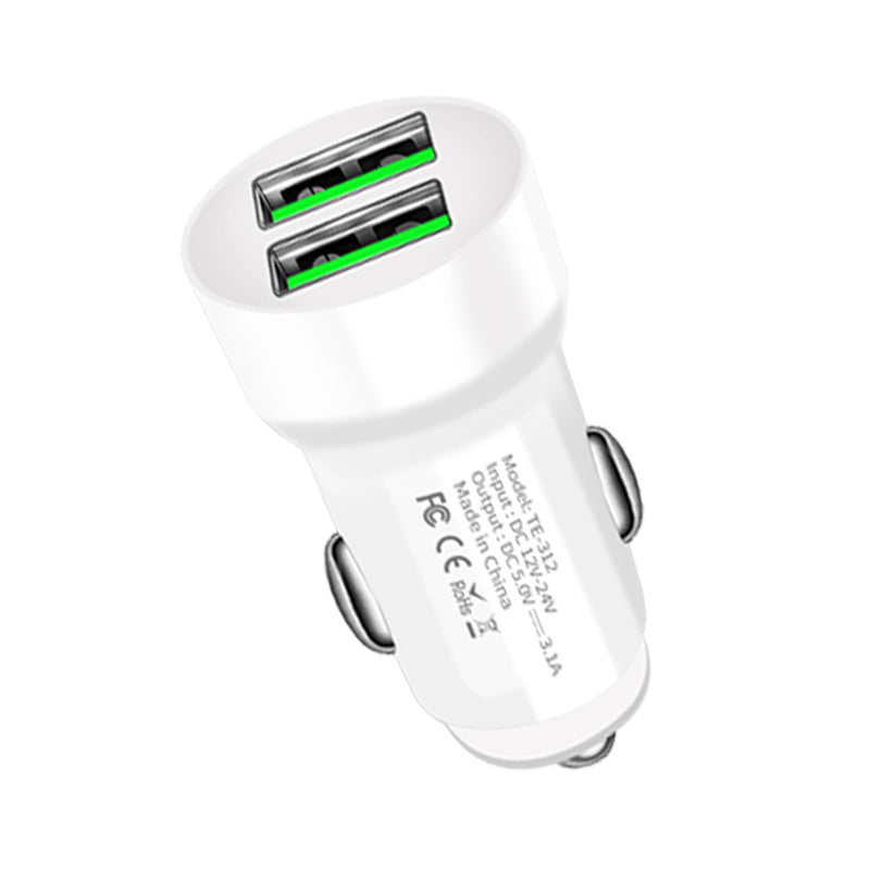 工厂车载充电器头5V3.1A双口USB车充头一拖二迷你转换车载充电器