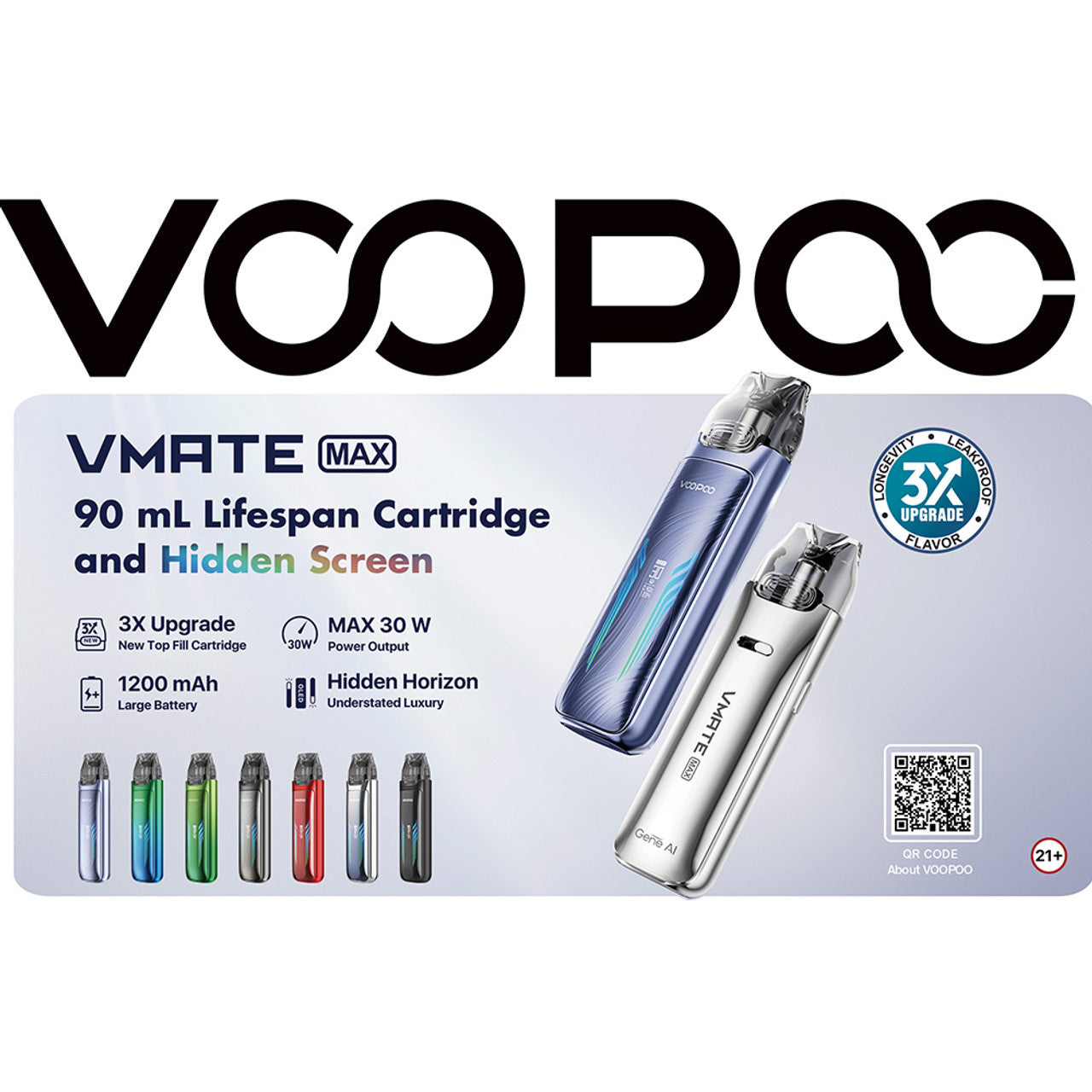 VooPoo Vmate Max 1200mAh Pod System Starter Kit With 2 x 3ML Refillable Vmate Top Fill Cartridge Pod (MSRP $39.99)