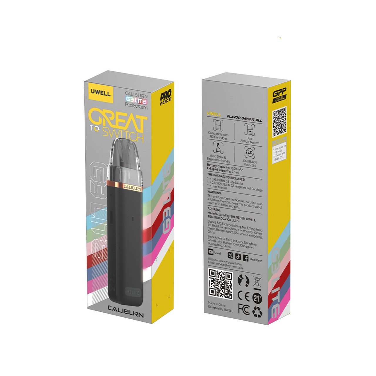 Uwell Caliburn G3 Lite 1200mAh Pod System Starter Kit With Refillable 2.5ML Caliburn G3 Cartridge Pod (MSRP $15.00)