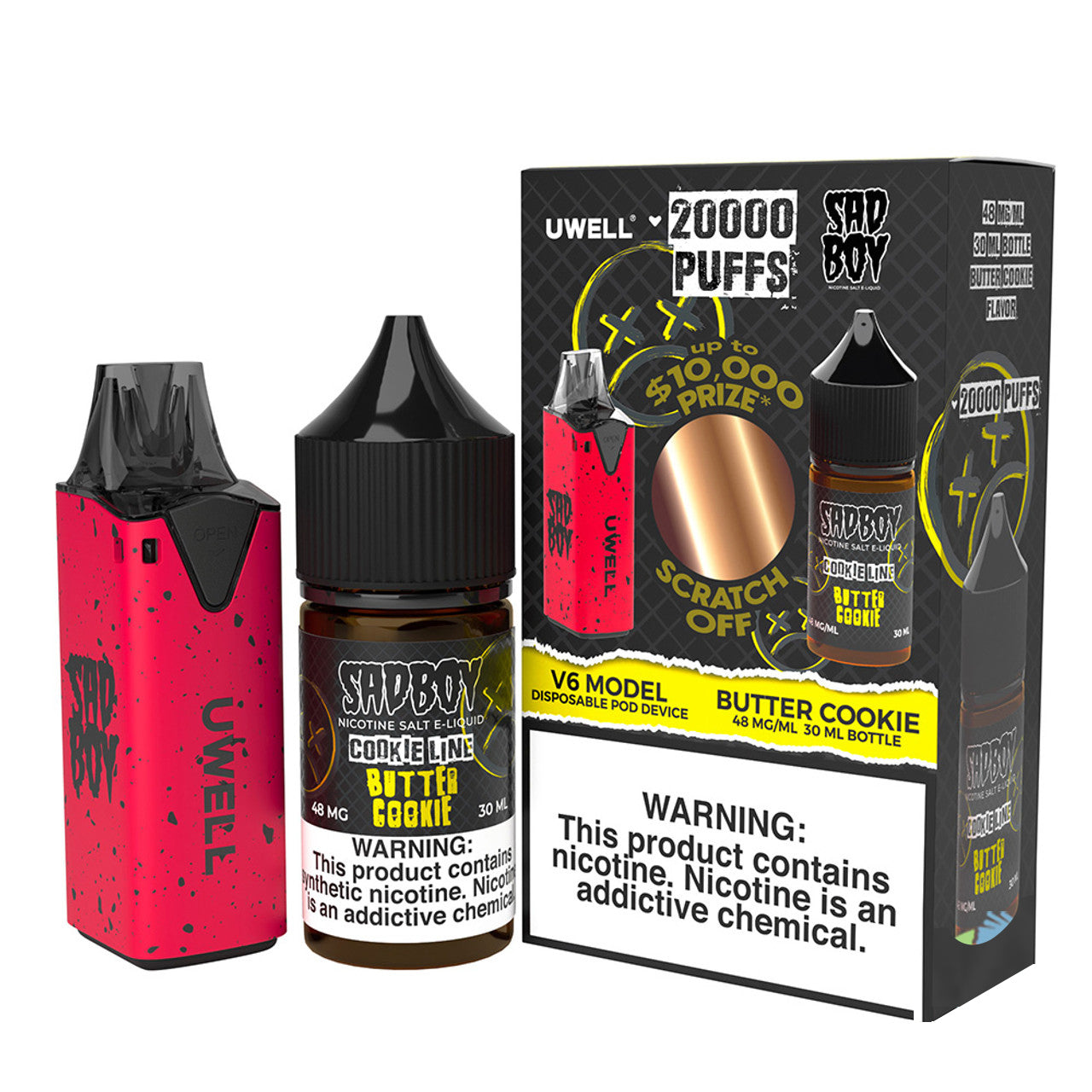 Uwell V6 Model Disposable Pod Device With 1 x 30ML Salt Nicotine E-Liquid Bottle - Display of 5 (MSRP $24.99 Each)