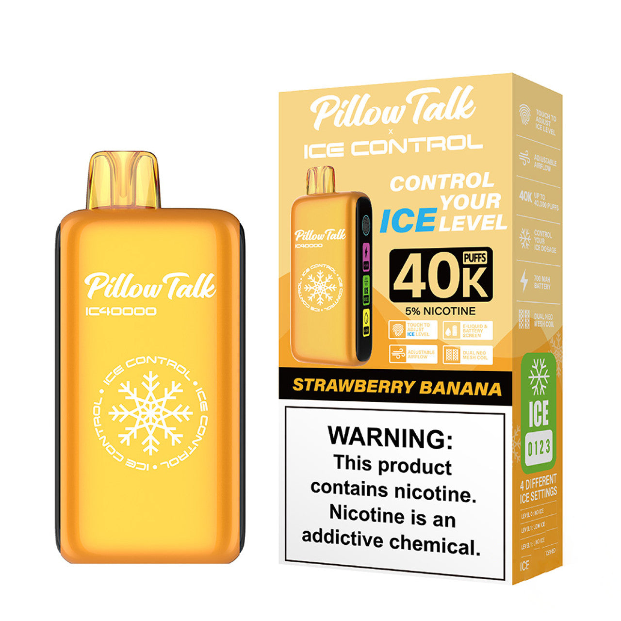 PRE ORDER - Pillow Talk Ice Control IC40000 Puffs 20ML Disposable Device With Touch To Adjust Ice Level & LED Screen - Display of 5