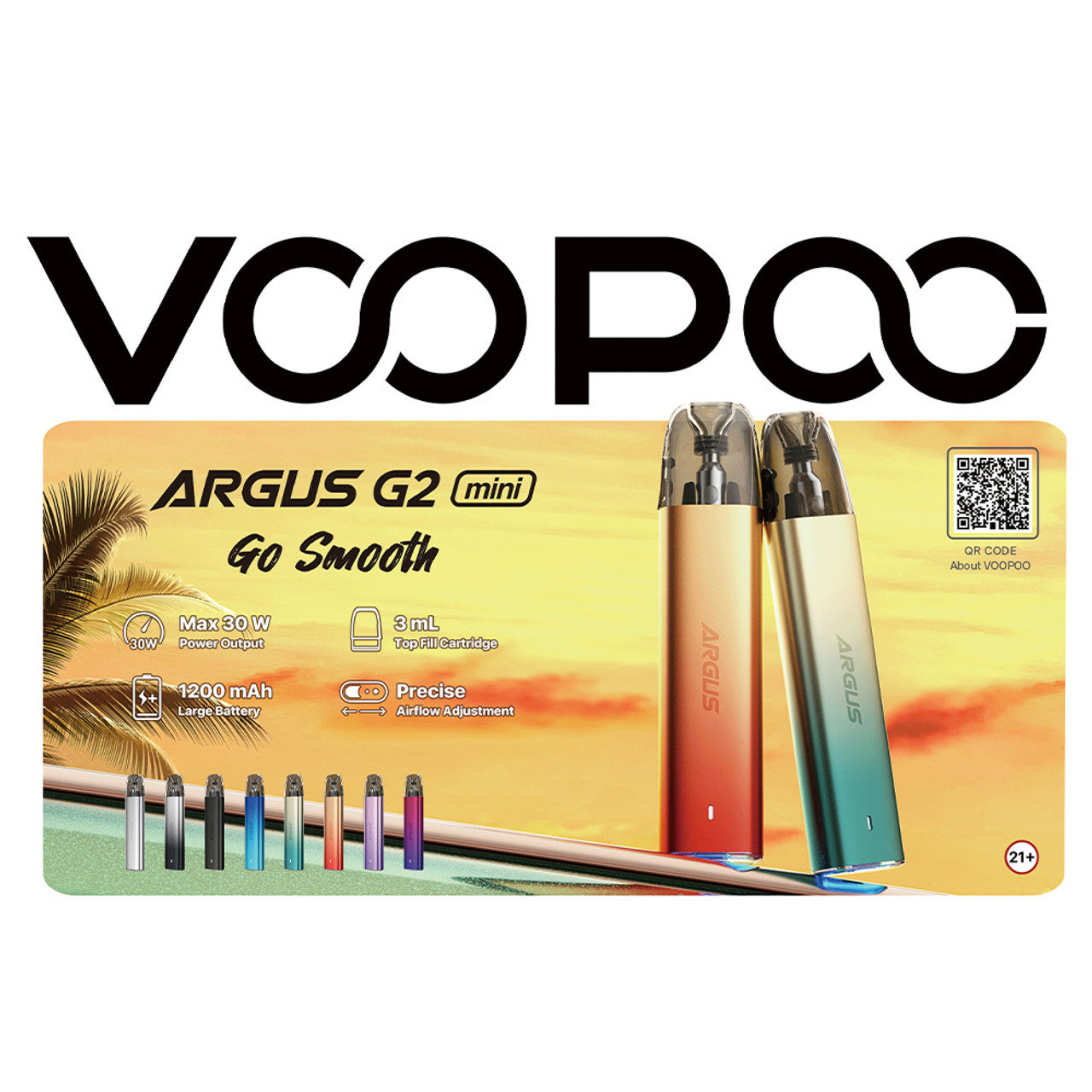 VooPoo Argus G2 1000mAh Pod System Starter Kit With 2 x 3ML Refillable Argus Top Fill Cartridge Pod (MSRP $35.00)