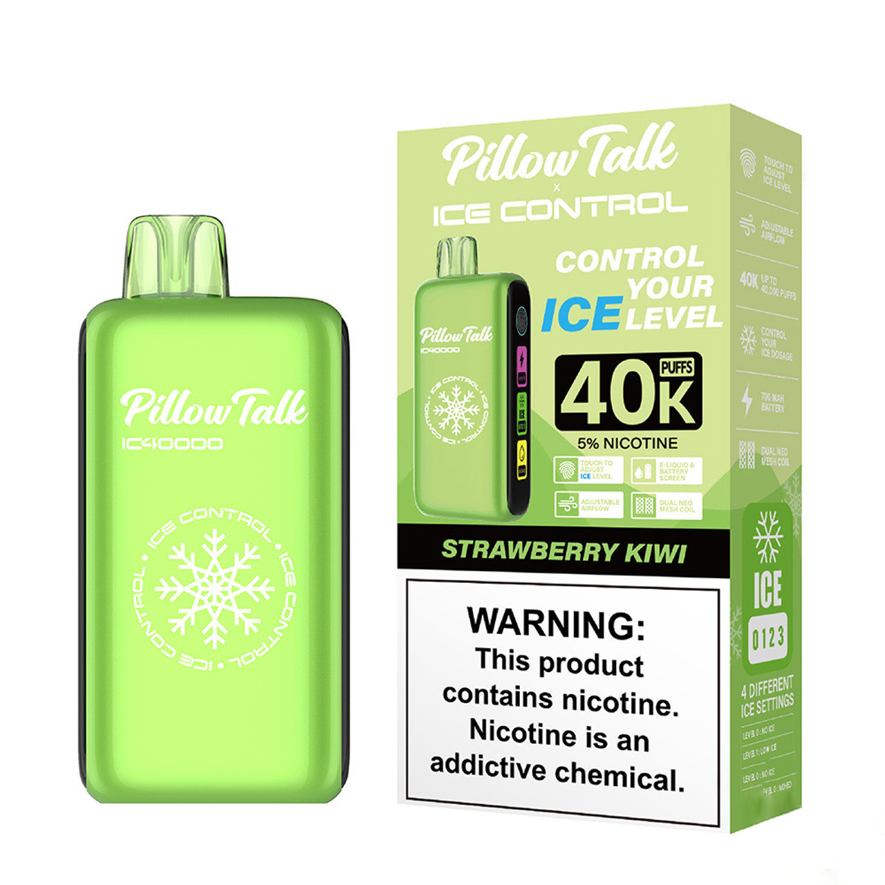 PRE ORDER - Pillow Talk Ice Control IC40000 Puffs 20ML Disposable Device With Touch To Adjust Ice Level & LED Screen - Display of 5