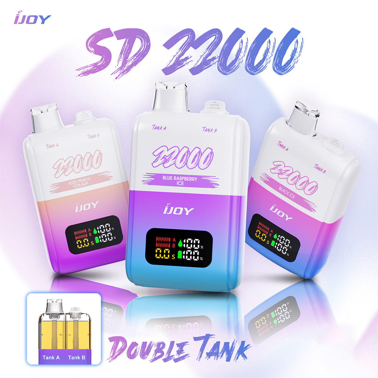 iJoy SD22000 22K Puffs 15ML + 15ML Disposable With Double Tank & Smart Screen - Display of 5 (MSRP $25.00 Each)