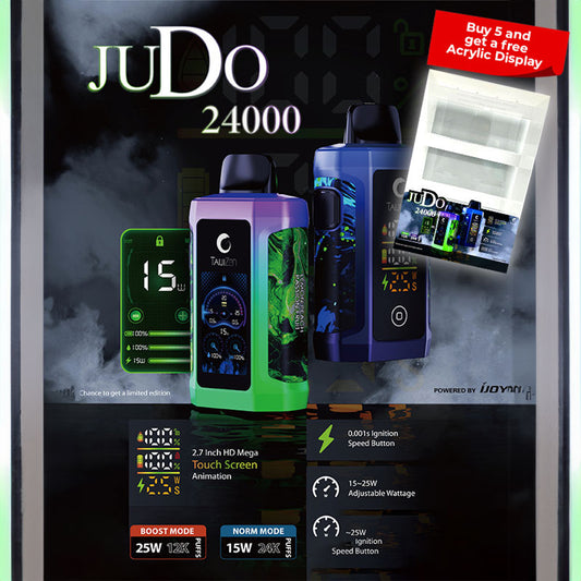 TaijiZen Judo Powered By iJoy 25ML 24K Puffs Disposable Device With HD Mega Full Touch Screen - Display of 5 (MSRP $25.00 Each)