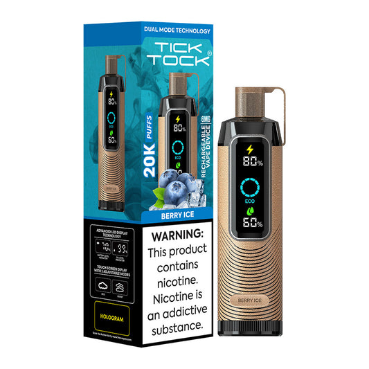 Tick Tock 20K Puffs 28ML Disposable Rechargeable Vape Device With Touch Screen & Advanced LED - Display of 10 (MSRP $19.99 Each)