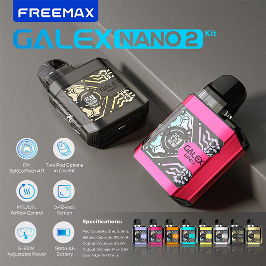 Freemax Galex Nano 2 900mAh Pod System Starter Kit With Refillable 2ML Galex Pod & 3ML Galex V2 Pod (MSRP $25.00)