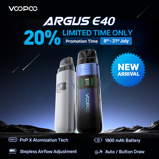 VooPoo Argus E40 1800mAh Pod System Starter Kit With 2 x 4.5ML Refillable Cartridge (MSRP $40.00)