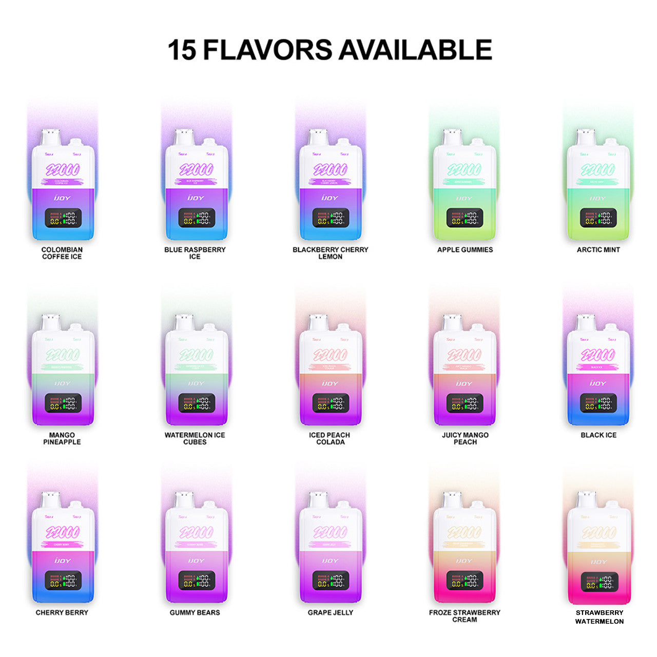 iJoy SD22000 22K Puffs 15ML + 15ML Disposable With Double Tank & Smart Screen - Display of 5 (MSRP $25.00 Each)