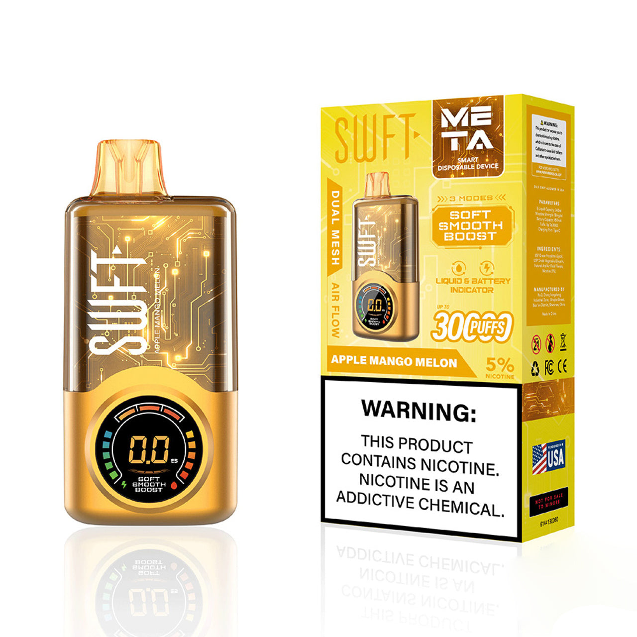 SWFT Meta 24ML 30K Puffs Smart Disposable Device With Adjustable Airflow & Large Screen - Display of 5 (MSRP $25.00 Each)