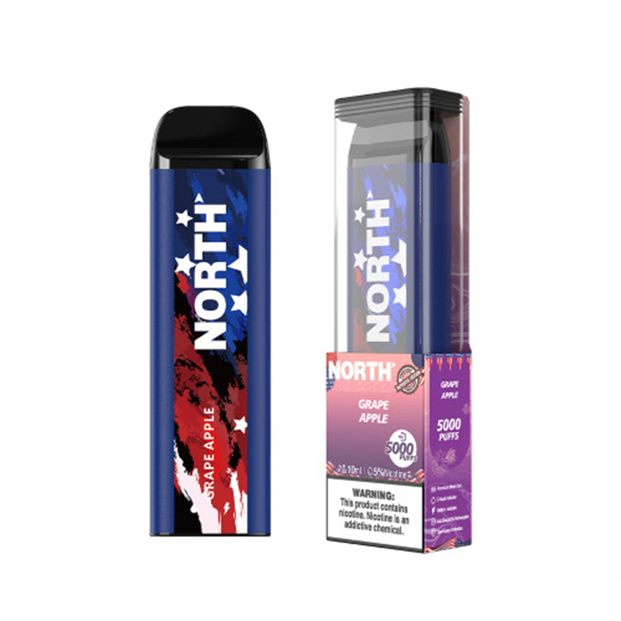 North Patriotic Edition 5K Puffs 10ML Disposable Vape Device With E-Liquid & Battery Indicator - Display of 10 (MSRP $25.00 Each)