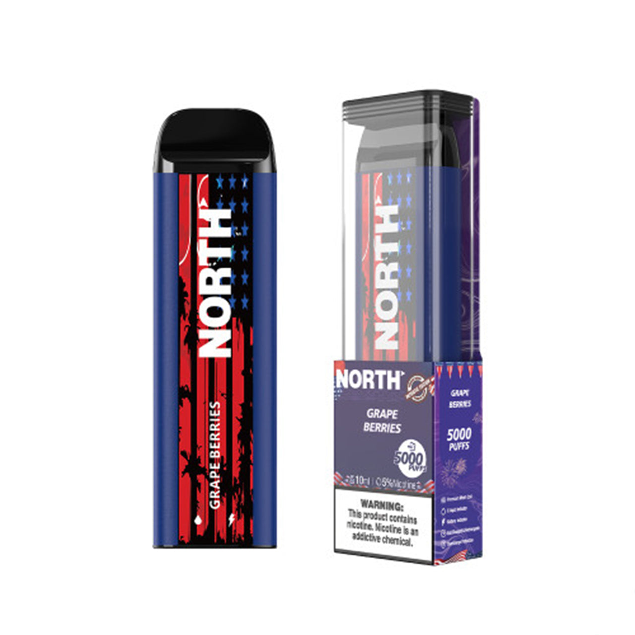 North Patriotic Edition 5K Puffs 10ML Disposable Vape Device With E-Liquid & Battery Indicator - Display of 10 (MSRP $25.00 Each)