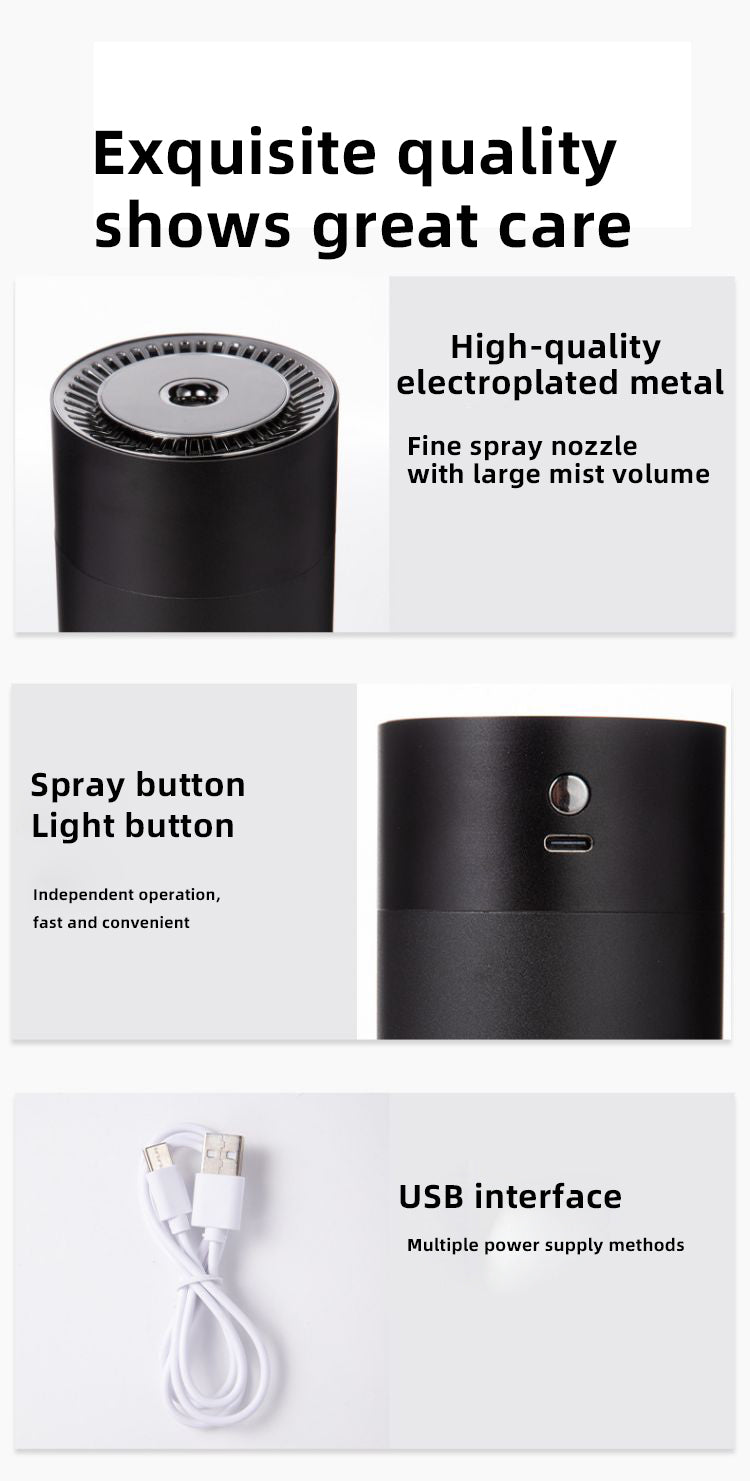 High Quality Aluminum Alloy 260ml Mini Car Humidifier Essential Oil Diffuser Customized Humidifier Air Purifier