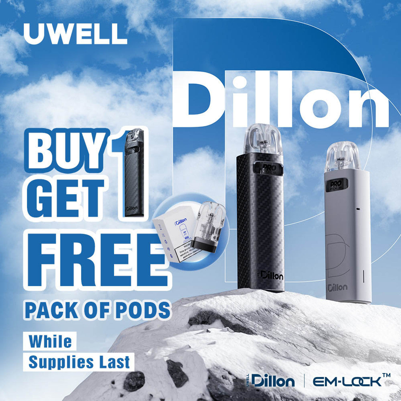 Uwell Dillon EM 900mAh Pod System Starter Kit With 2 x Refillable 2.5ML Cartridge Pod (MSRP $30.00)