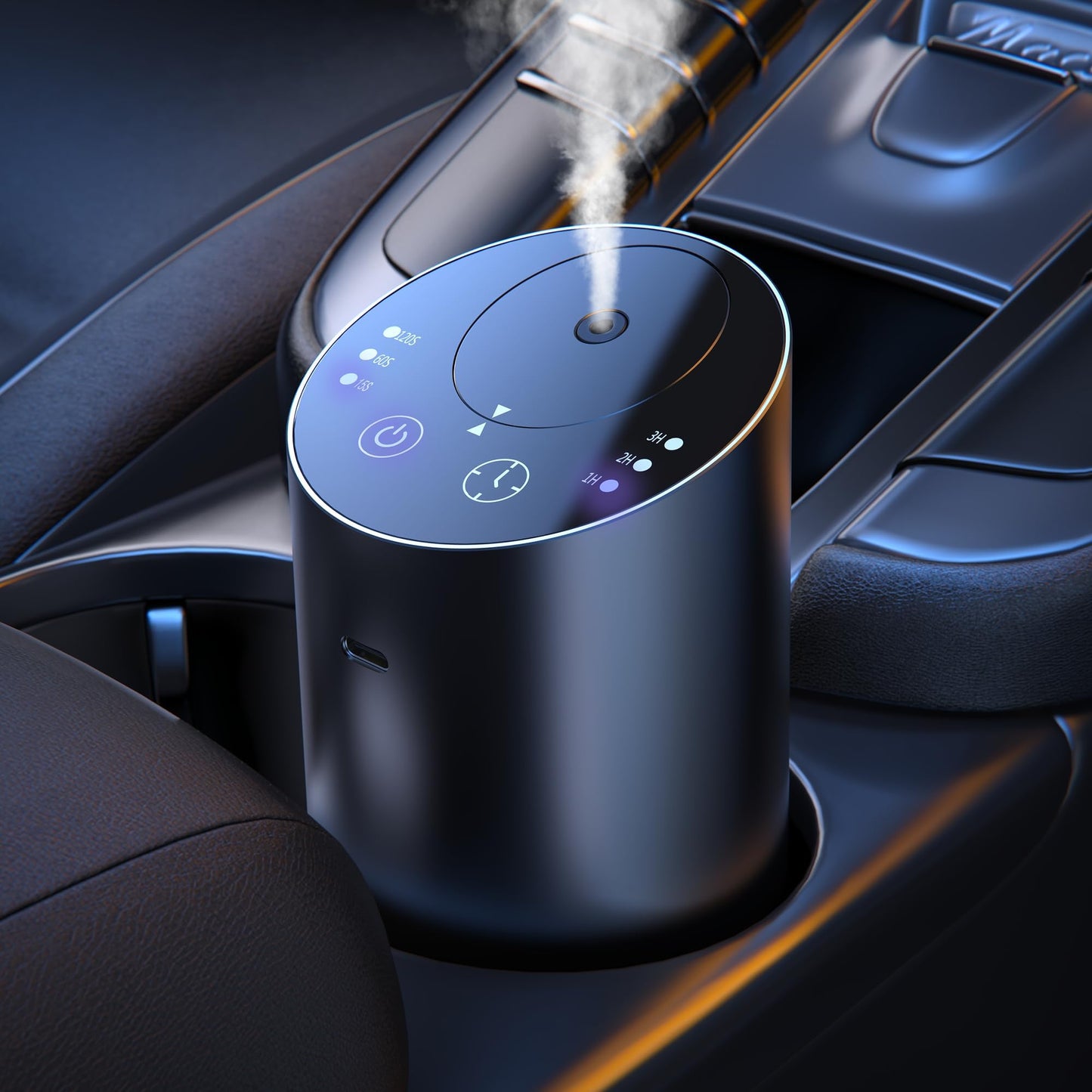 Waterless Car Diffuser, Waterless Diffusers for Essential Oils with Smart Cold Mist & Leakage free, Cordless Aromatherapy Diffuser with Timing & 3 Mist Levels for Car, Room, and Office