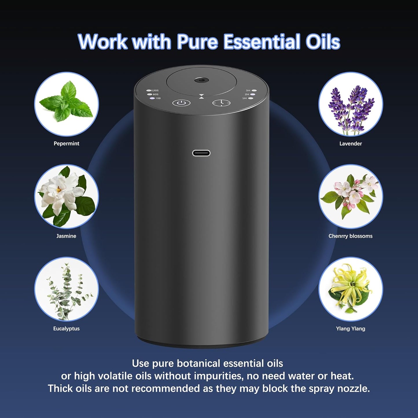 Waterless Car Diffuser, Waterless Diffusers for Essential Oils with Smart Cold Mist & Leakage free, Cordless Aromatherapy Diffuser with Timing & 3 Mist Levels for Car, Room, and Office