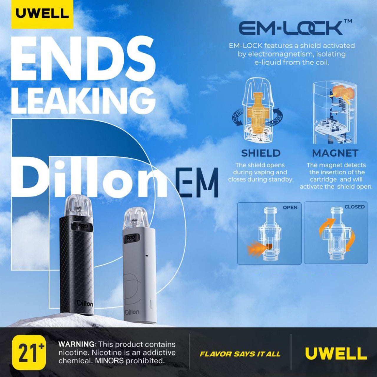 Uwell Dillon EM 900mAh Pod System Starter Kit With 2 x Refillable 2.5ML Cartridge Pod (MSRP $30.00)