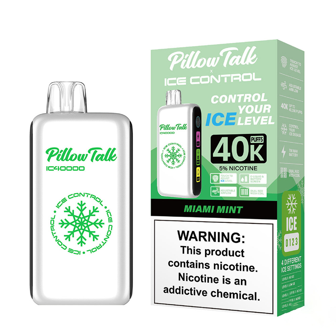 PRE ORDER - Pillow Talk Ice Control IC40000 Puffs 20ML Disposable Device With Touch To Adjust Ice Level & LED Screen - Display of 5