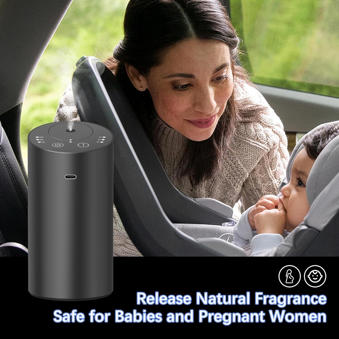 Waterless Car Diffuser, Waterless Diffusers for Essential Oils with Smart Cold Mist & Leakage free, Cordless Aromatherapy Diffuser with Timing & 3 Mist Levels for Car, Room, and Office