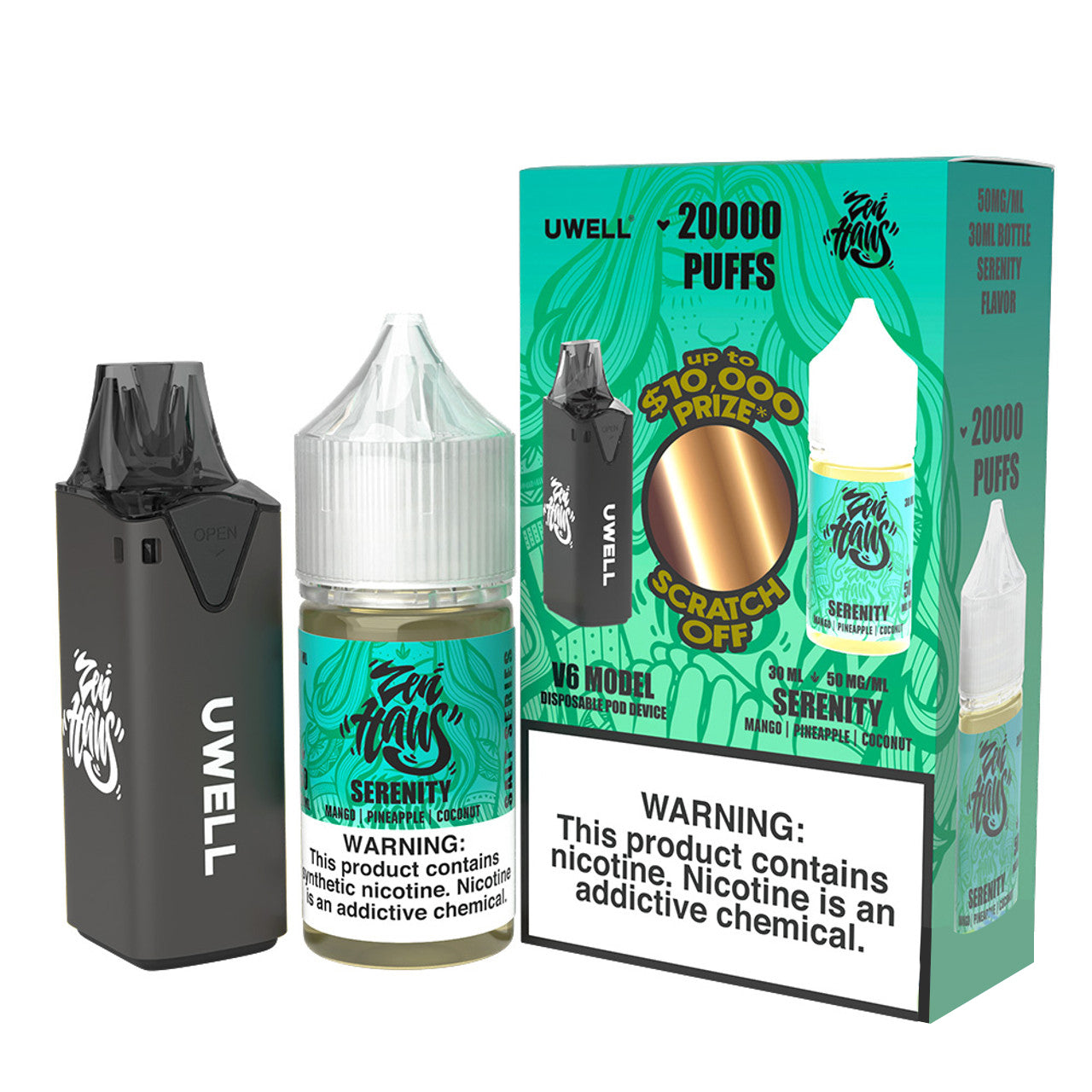 Uwell V6 Model Disposable Pod Device With 1 x 30ML Salt Nicotine E-Liquid Bottle - Display of 5 (MSRP $24.99 Each)