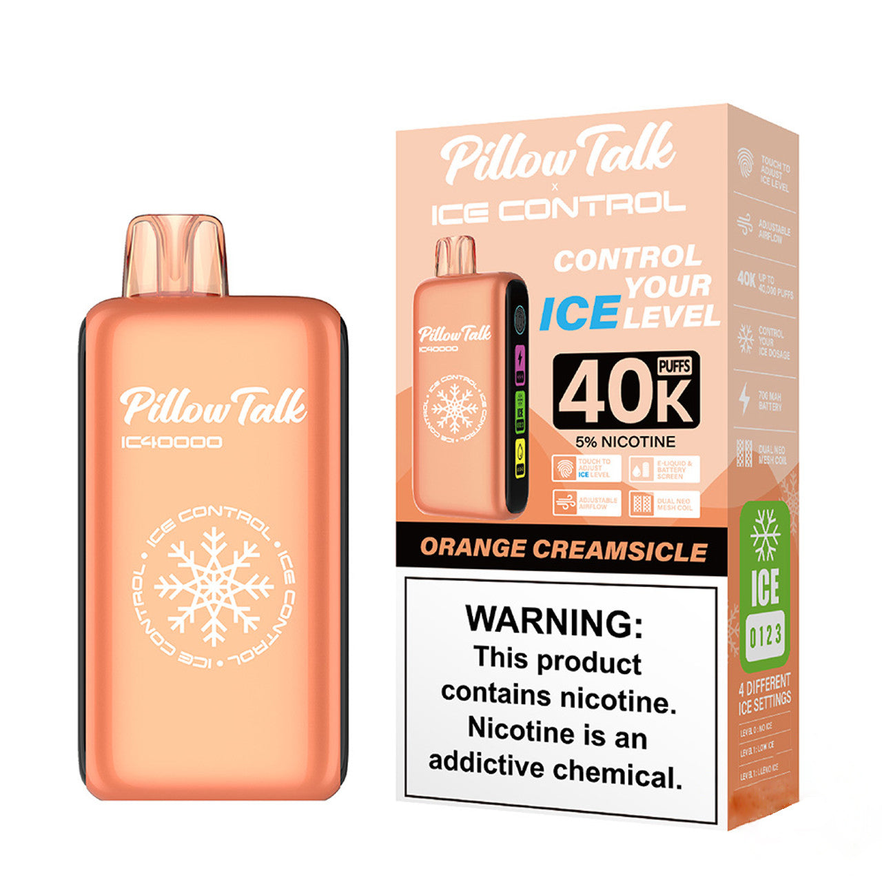 PRE ORDER - Pillow Talk Ice Control IC40000 Puffs 20ML Disposable Device With Touch To Adjust Ice Level & LED Screen - Display of 5