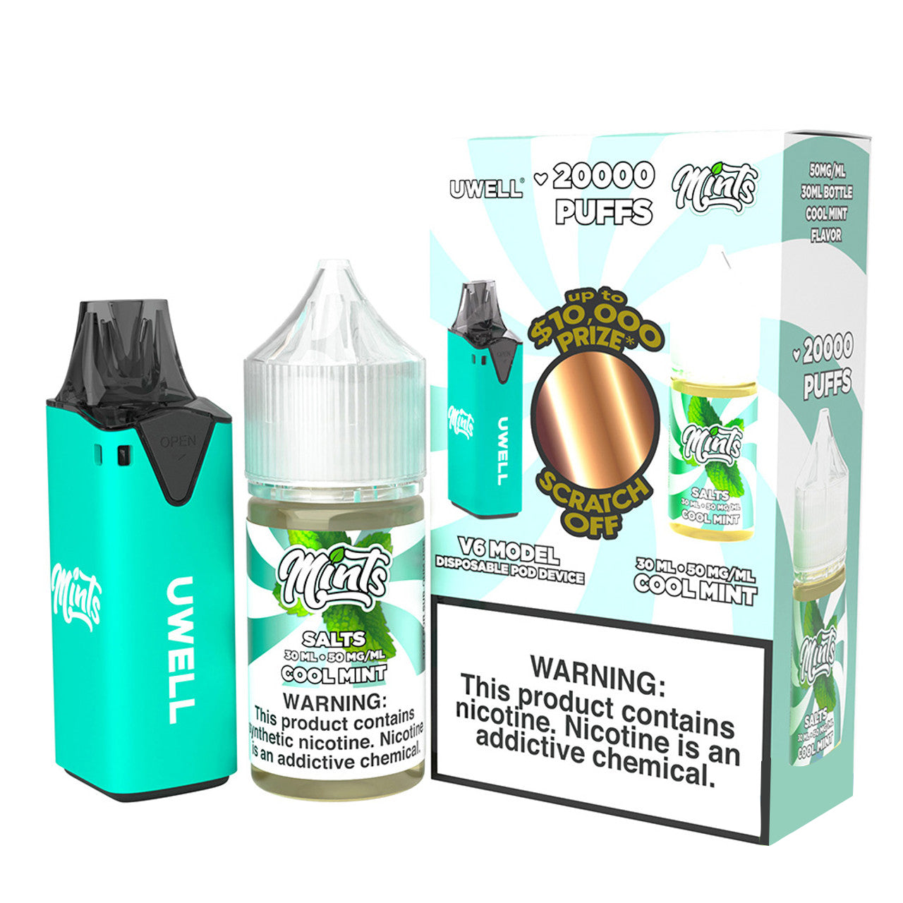 Uwell V6 Model Disposable Pod Device With 1 x 30ML Salt Nicotine E-Liquid Bottle - Display of 5 (MSRP $24.99 Each)