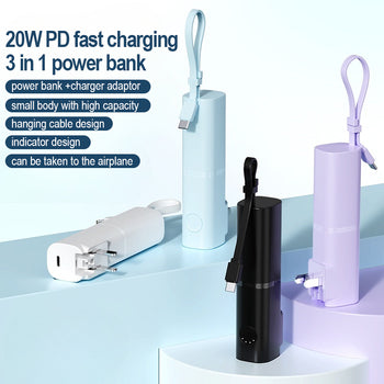 LuckyPromos | Mini Portable 2-in-1 Wall Plug Charger Power Bank PD 20W