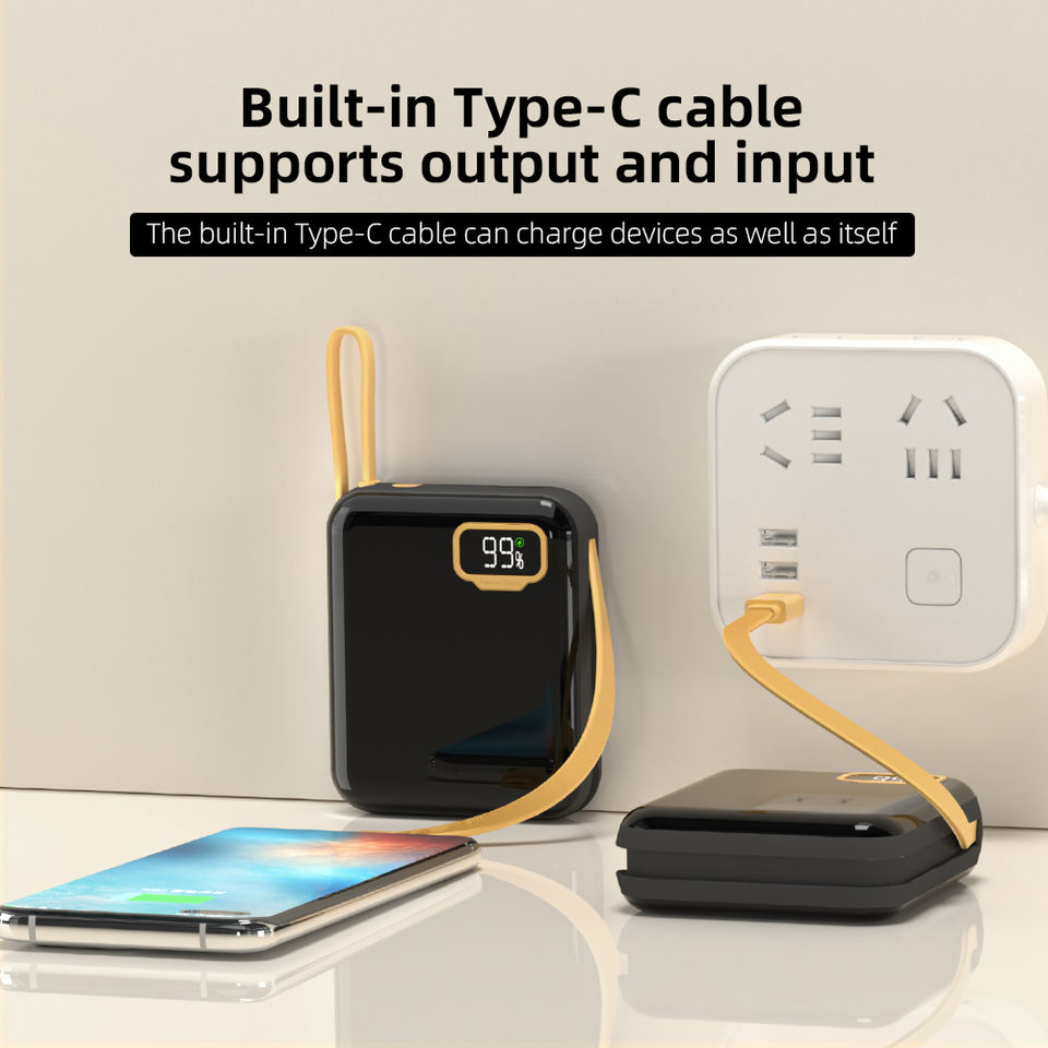 LuckyPromos | Custom 10000mAh With Digital Display Mini Pocket Portable Built in Cable Powerbank