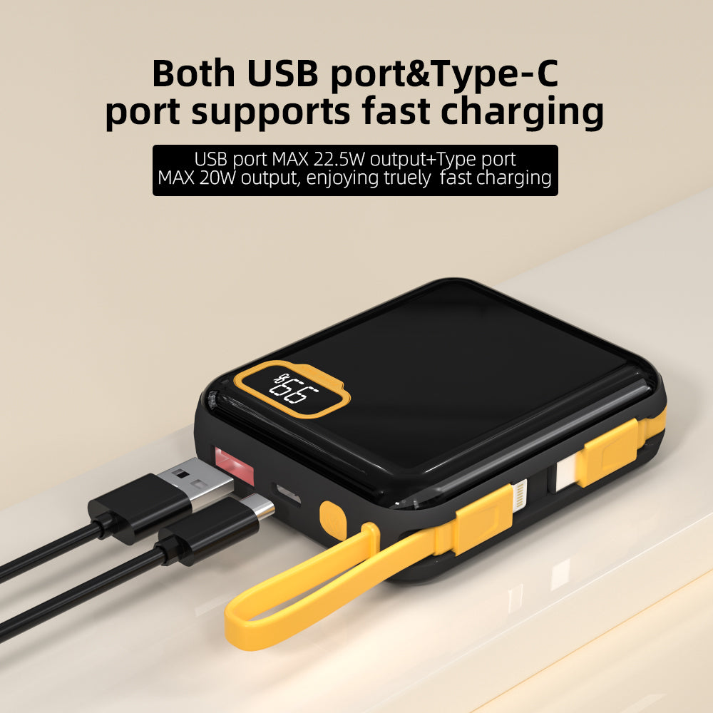 LuckyPromos | Custom 10000mAh With Digital Display Mini Pocket Portable Built in Cable Powerbank