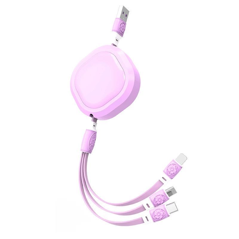 伸缩一拖三数据线马卡龙三合一手机快充充电线企业活动礼品logo线