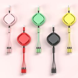 伸缩一拖三数据线马卡龙三合一手机快充充电线企业活动礼品logo线