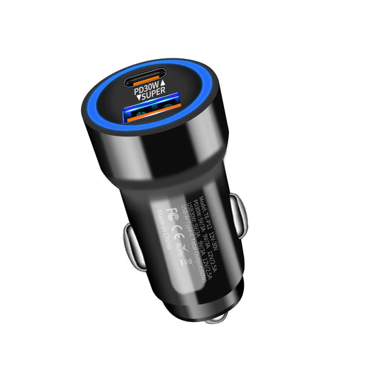 新款PD30W快充车充一拖二点烟器usb+type c透明60W车载充电器快充