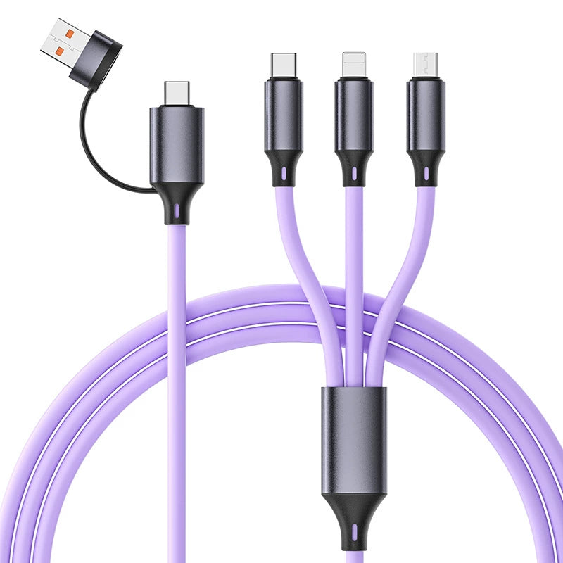 液态硅胶二拖三数据线适用苹果16华为手机快充五合一。跨境热销