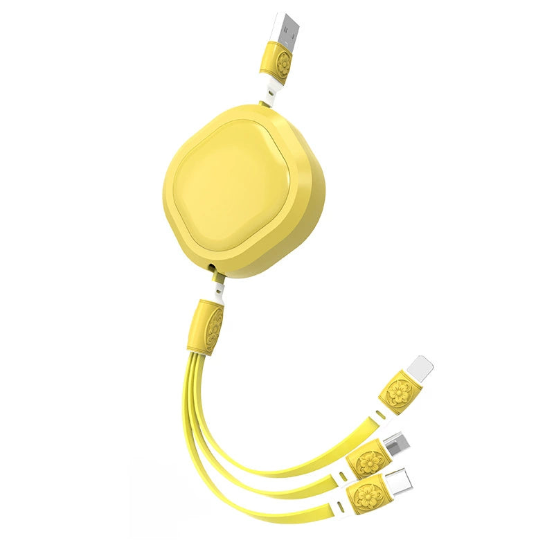 伸缩一拖三数据线马卡龙三合一手机快充充电线企业活动礼品logo线