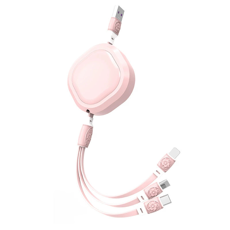 伸缩一拖三数据线马卡龙三合一手机快充充电线企业活动礼品logo线