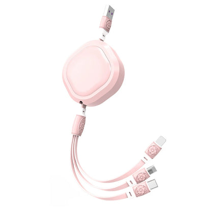 伸缩一拖三数据线马卡龙三合一手机快充充电线企业活动礼品logo线