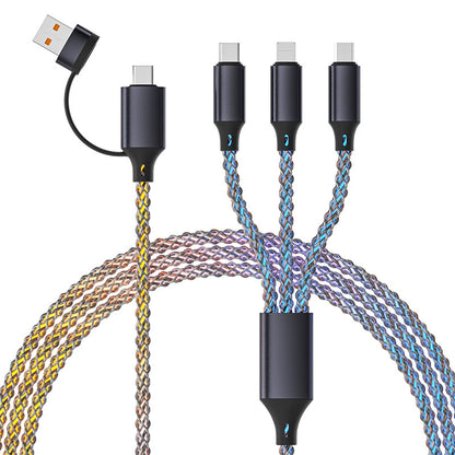 RGB一拖三数据线渐变发光流光适用苹果华为安卓充电线通用车载6A