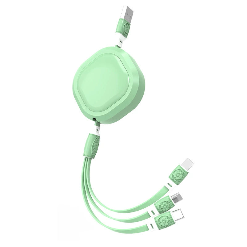 伸缩一拖三数据线马卡龙三合一手机快充充电线企业活动礼品logo线