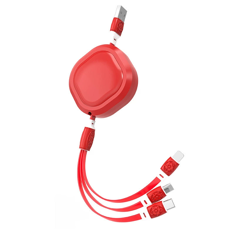 伸缩一拖三数据线马卡龙三合一手机快充充电线企业活动礼品logo线